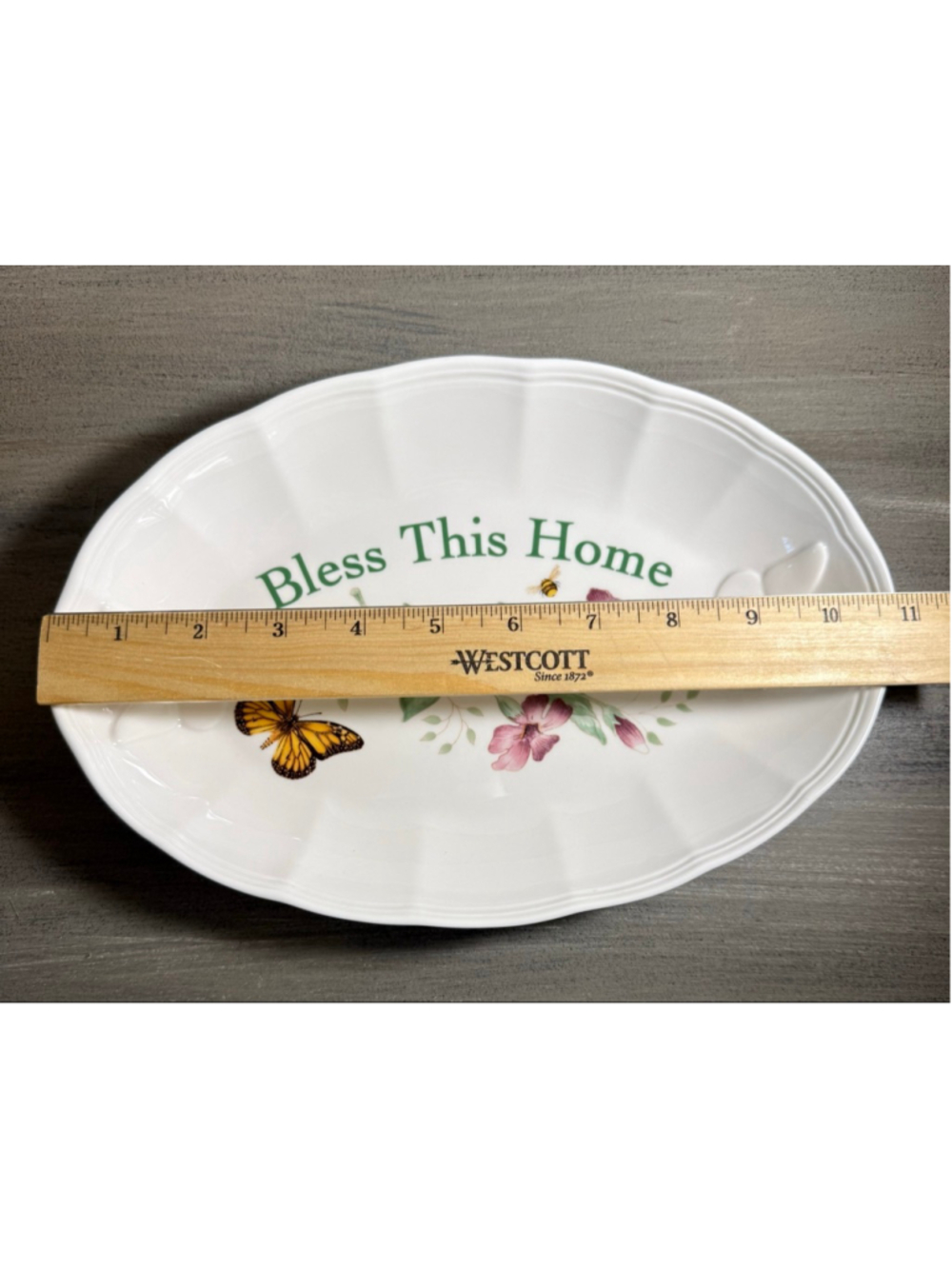 Lenox Butterfly Meadow "Bless This Home" porcelain serving tray 11 1/4 x 7 3/8” - Picture 2 of 7